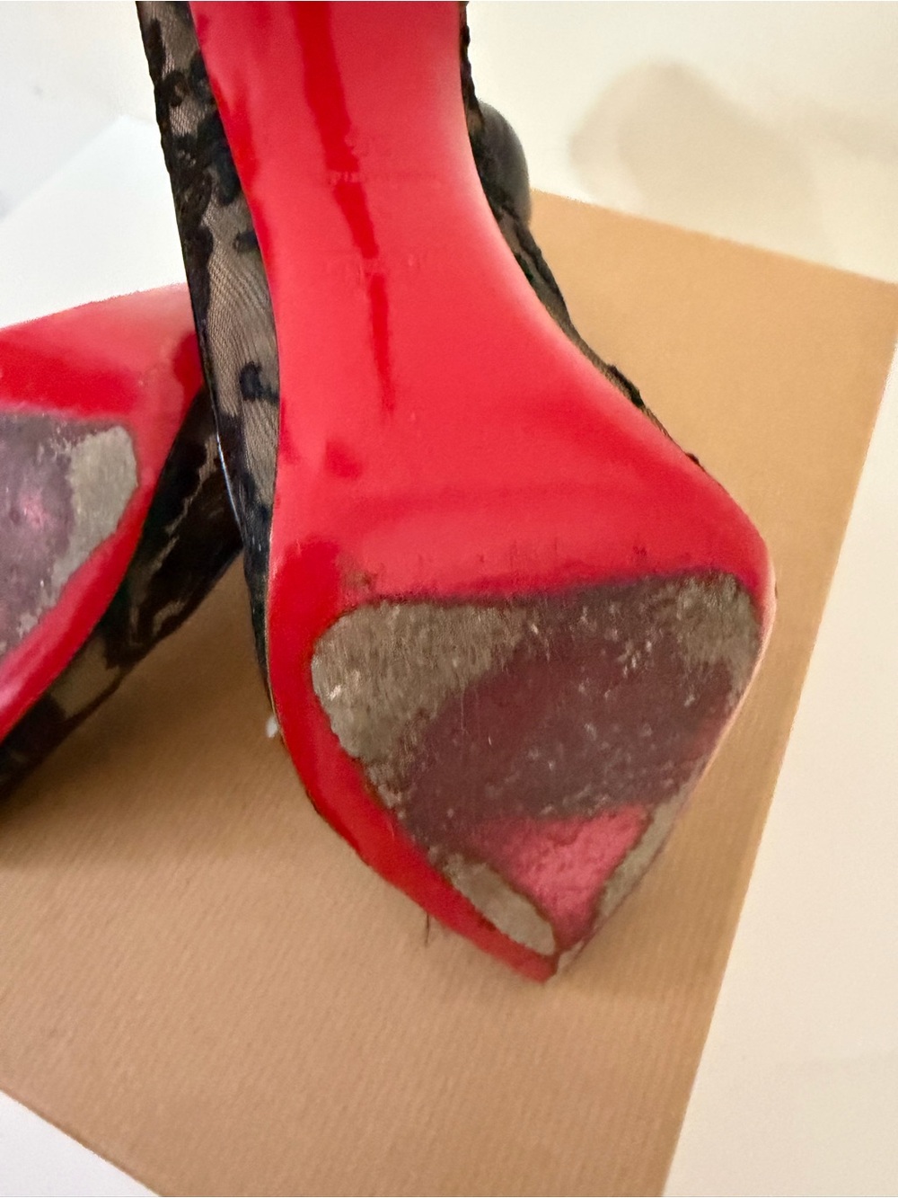 Christian Louboutin Black Lace & Patent Pointed-Toe Stilettos - Picture 7 of 8